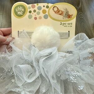NWT Little Me 2 Piece Baby Girl Snowflake Tutu and Headband Set Size 0-12 Months